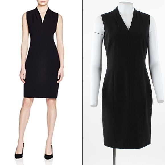 T Tahari Tonya Pleated Sleeveless V Neck Sheath Dress - Picture 1 of 5